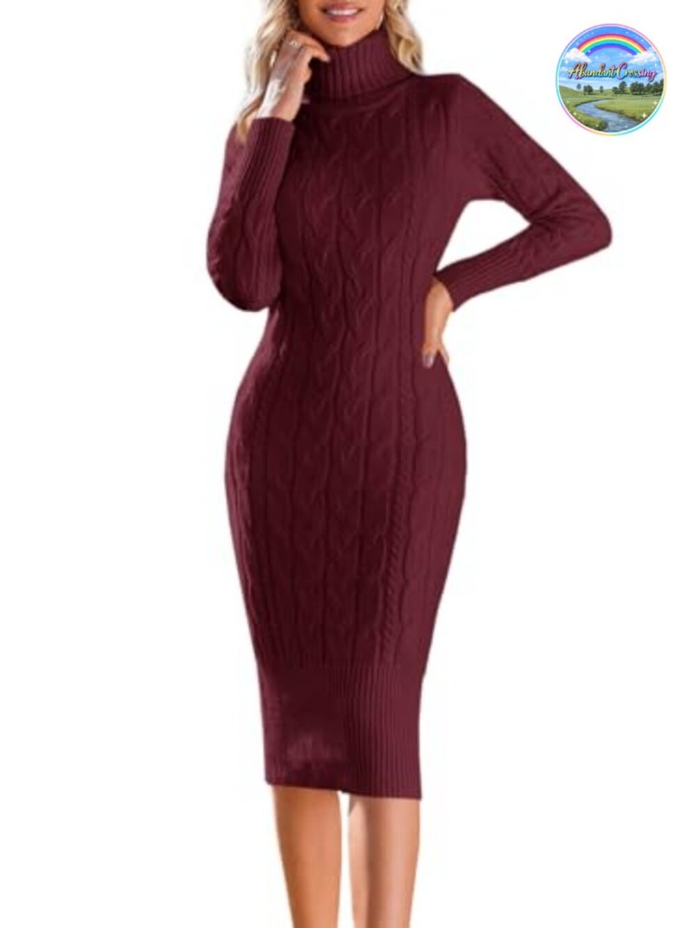 Womens Turtleneck Sweater Dress Ribbed Knit Bodycon Midi Fall Winter